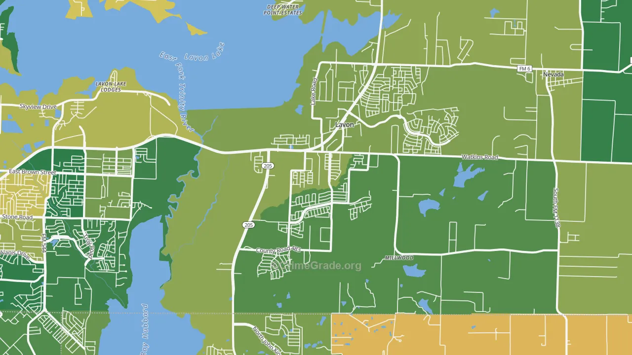 Lavon, TX Map of Vandalism Rates