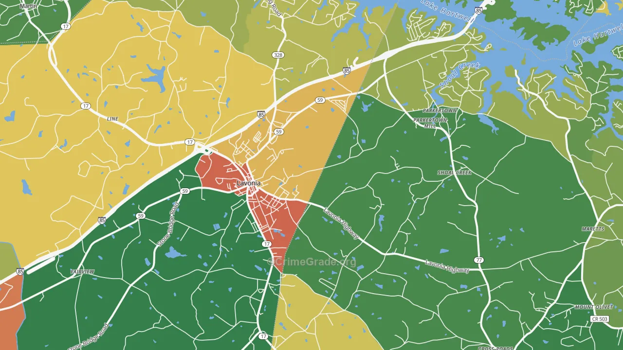 Lavonia, GA Map of Vandalism Rates