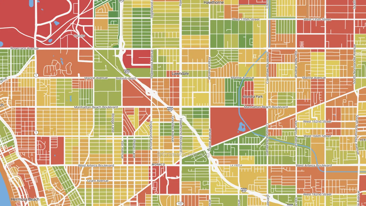 Lawndale, CA Map of Vandalism Rates