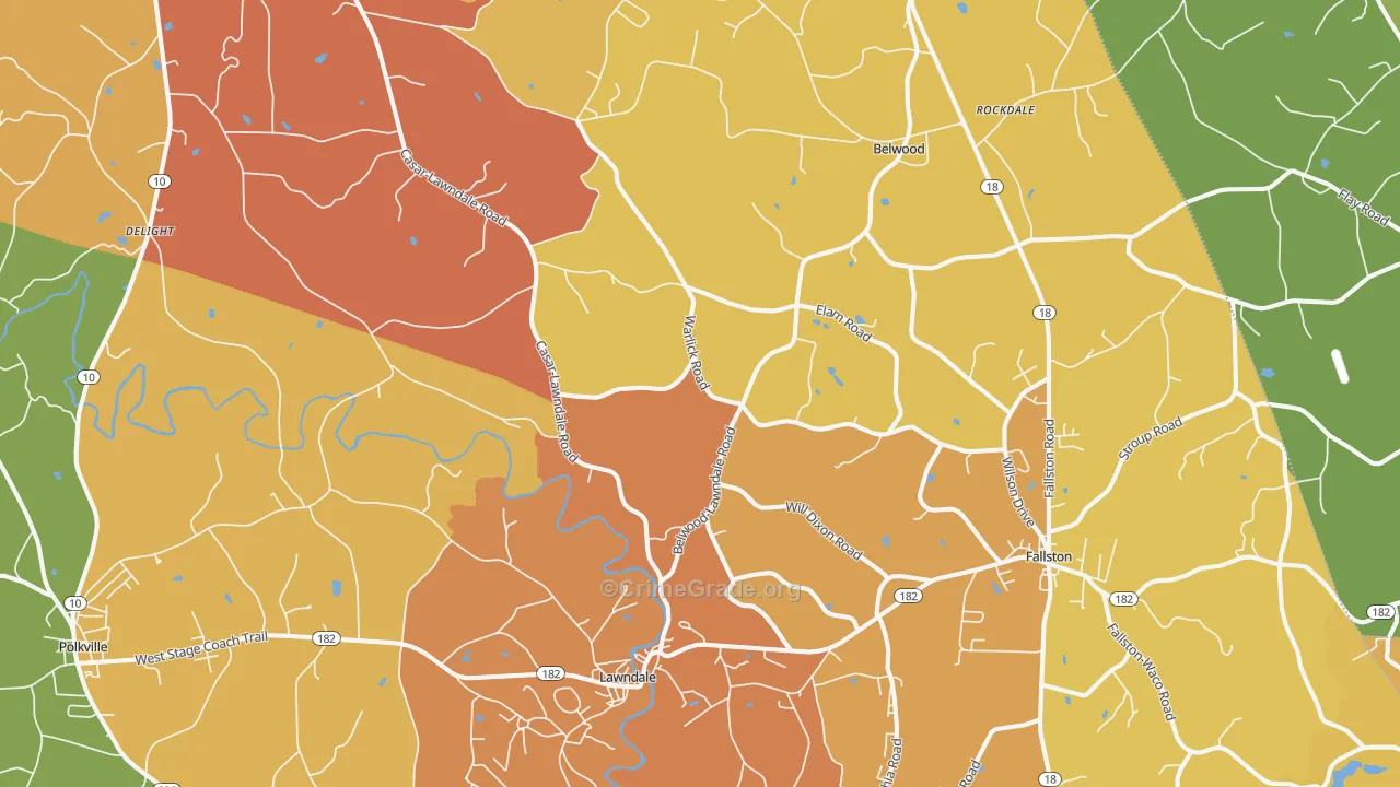 Lawndale, NC Map of Vandalism Rates