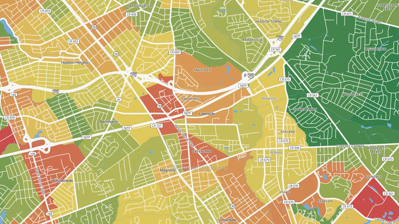 Lawnside, NJ Map of Vandalism Rates