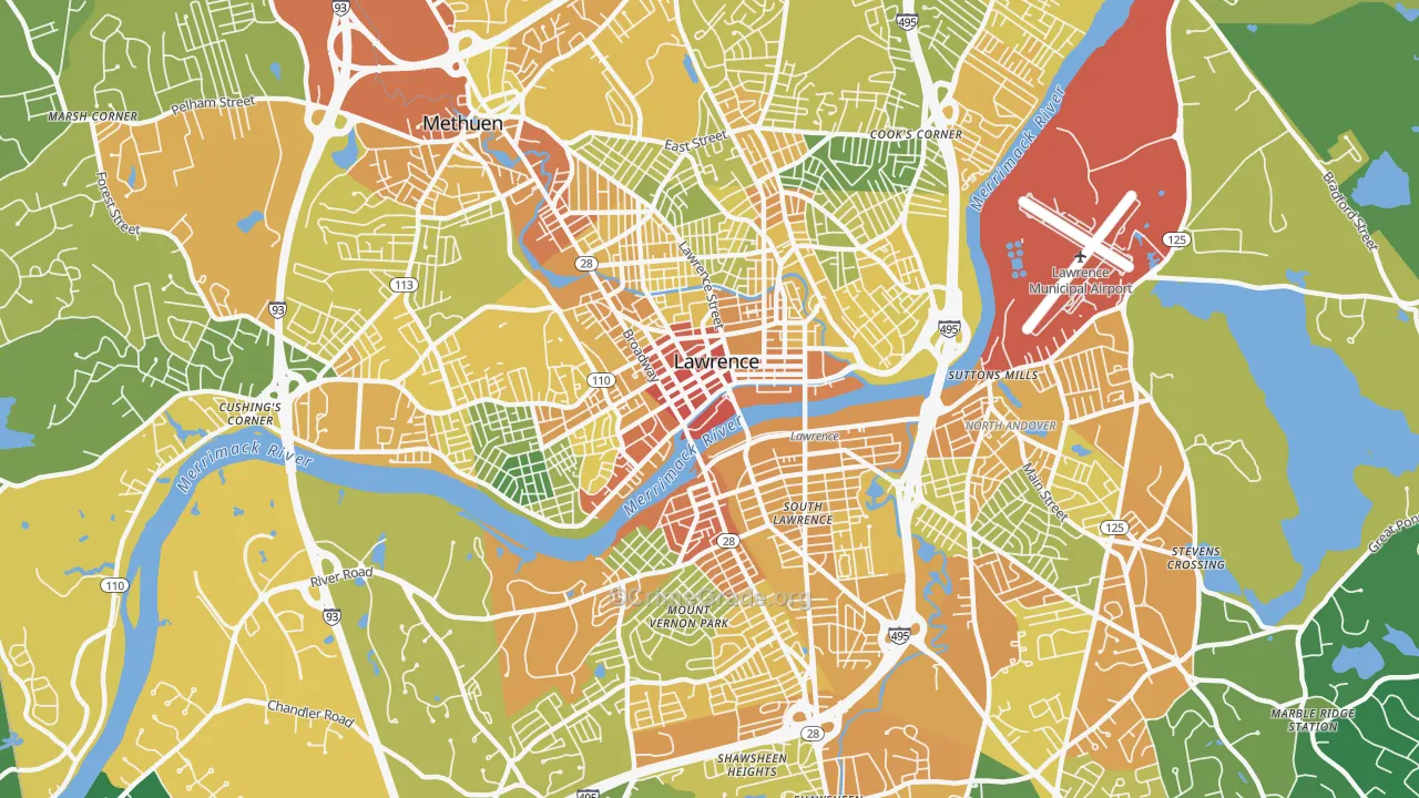 Lawrence, MA Map of Vandalism Rates