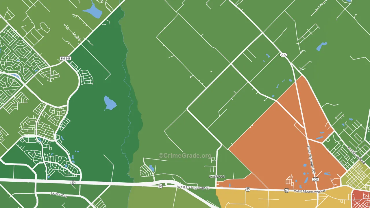 Lawrence, TX Map of Vandalism Rates