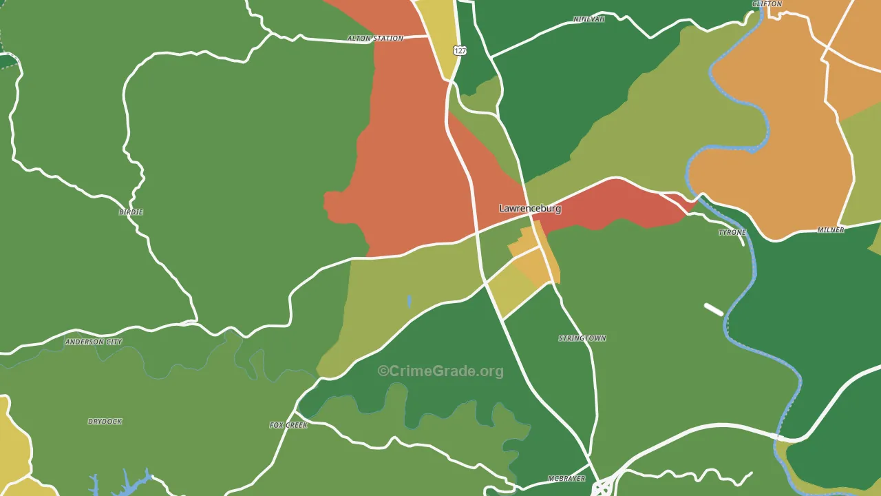 Lawrenceburg, KY Map of Vandalism Rates