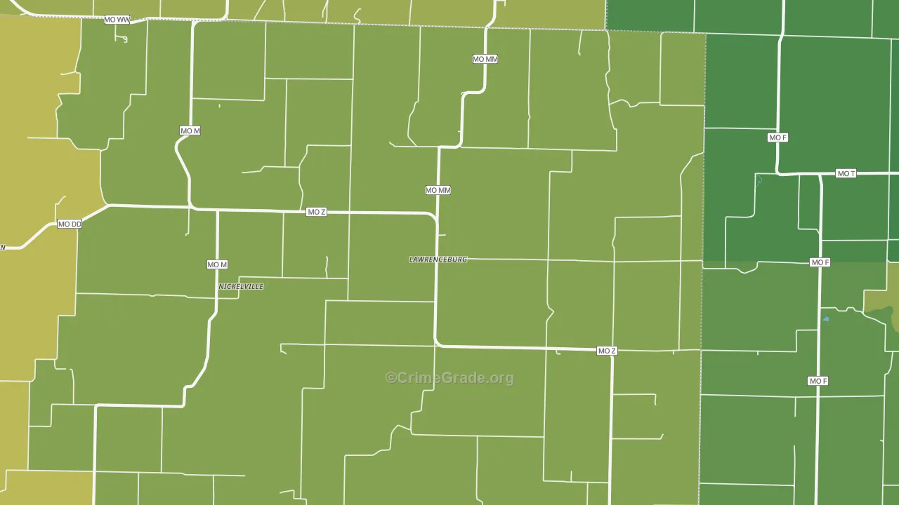 Lawrenceburg, MO Map of Vandalism Rates