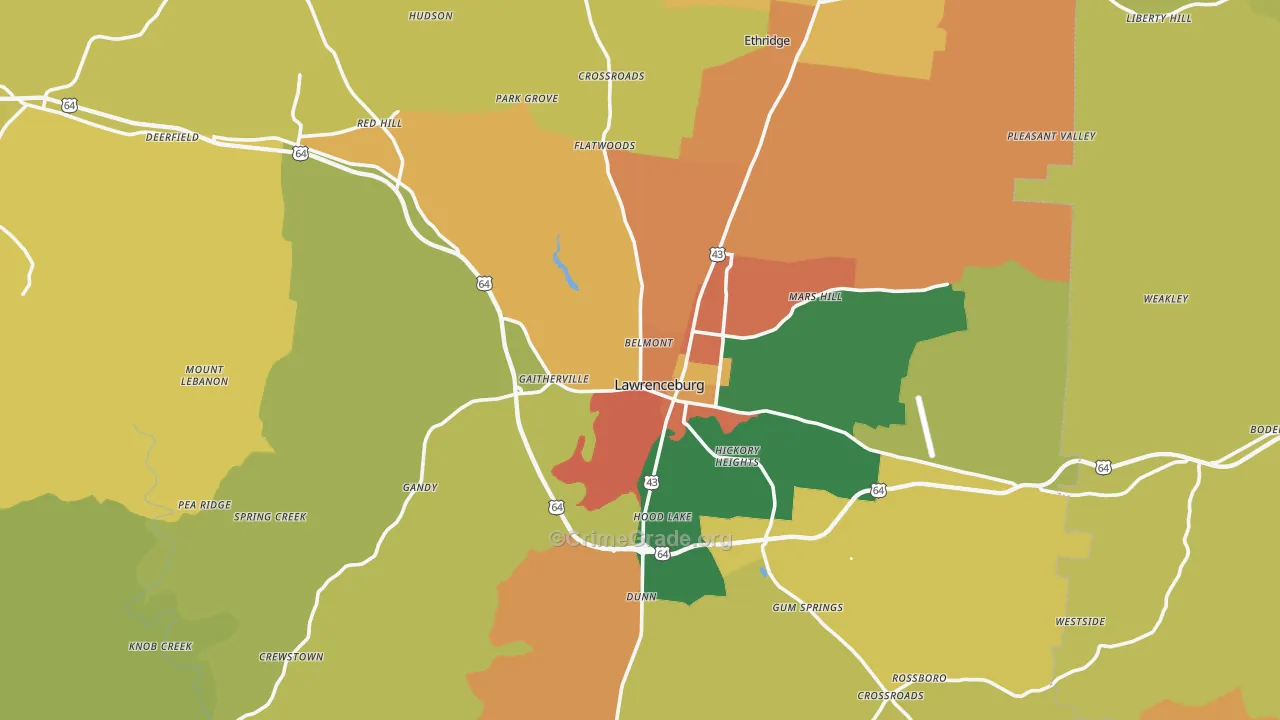 Lawrenceburg, TN Map of Vandalism Rates