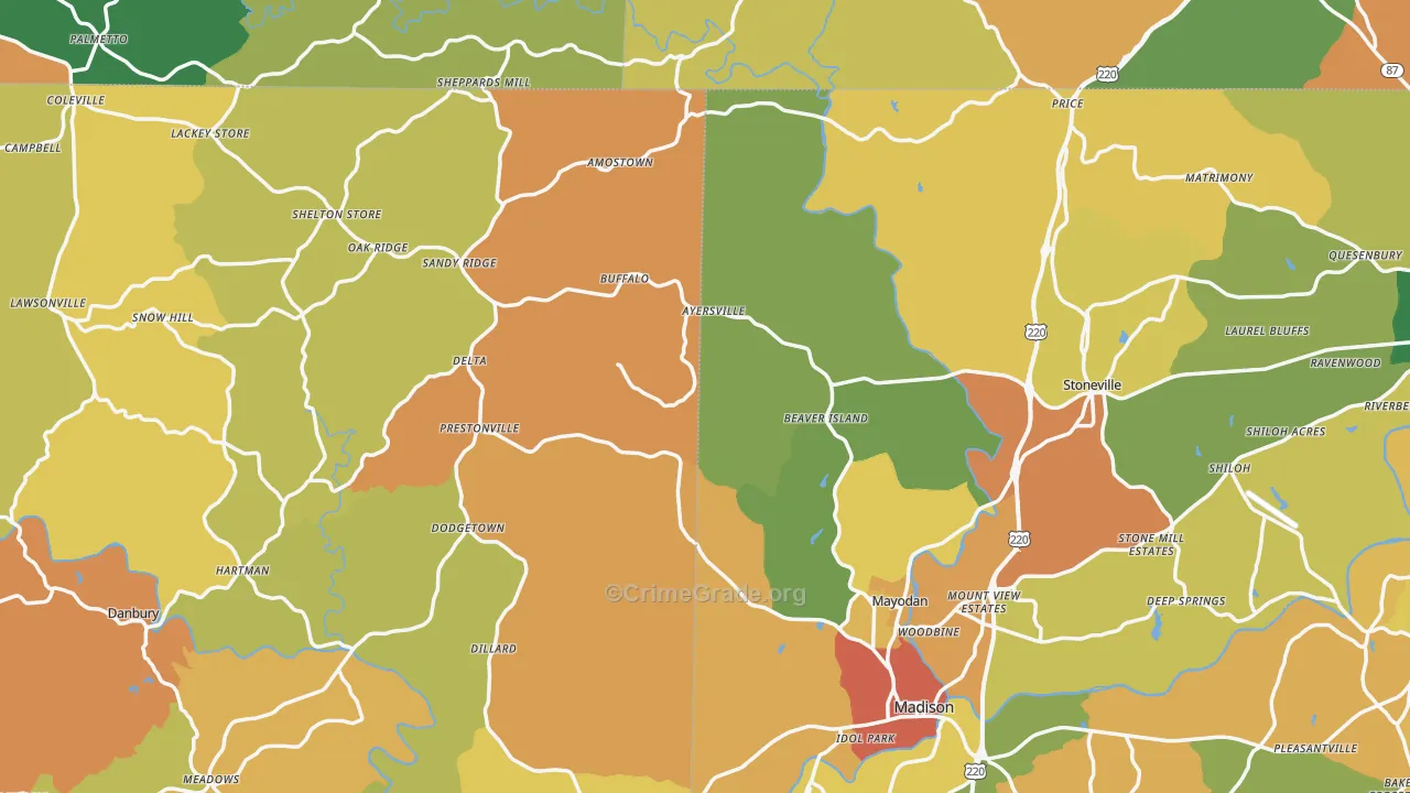 Lawsonville, NC Map of Vandalism Rates