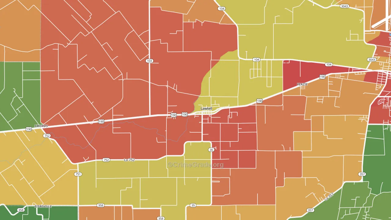 Lawtell, LA Map of Vandalism Rates