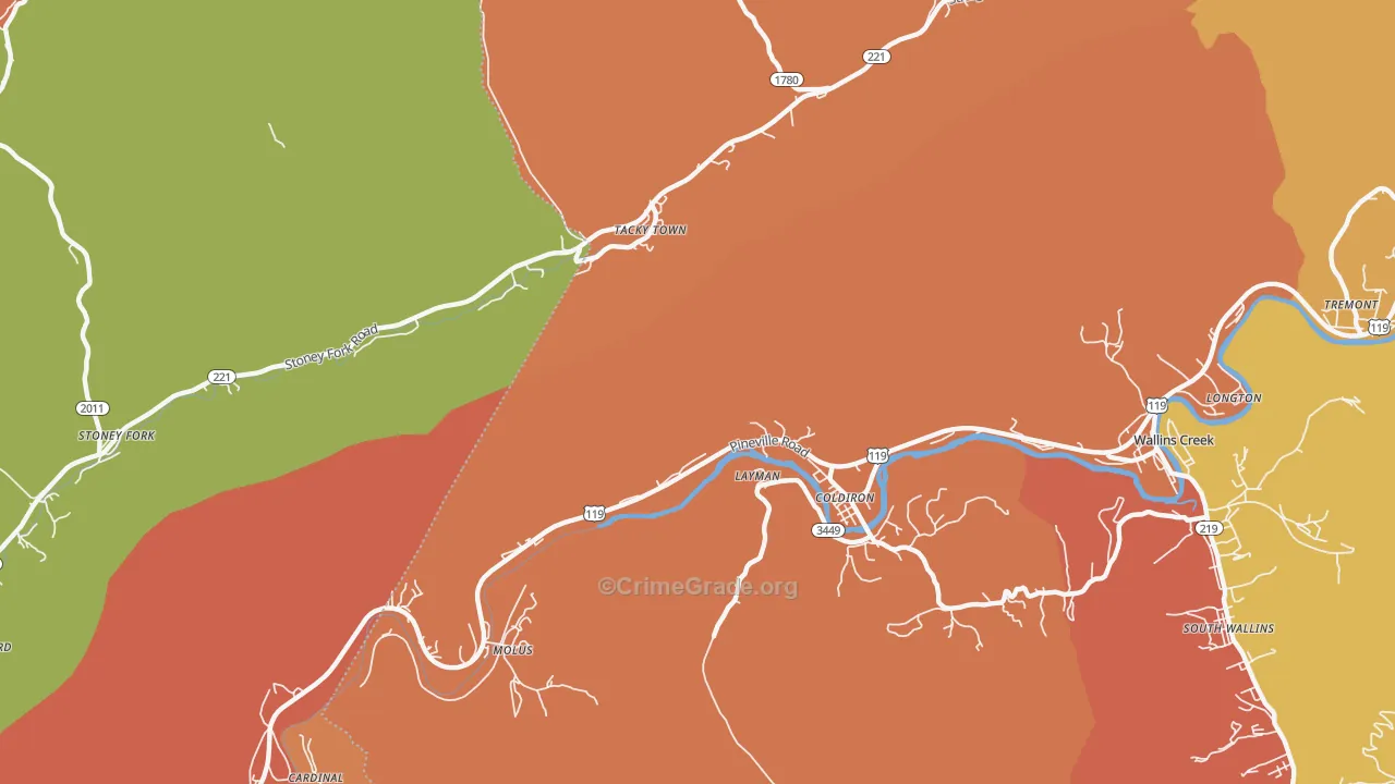 Layman, KY Map of Vandalism Rates