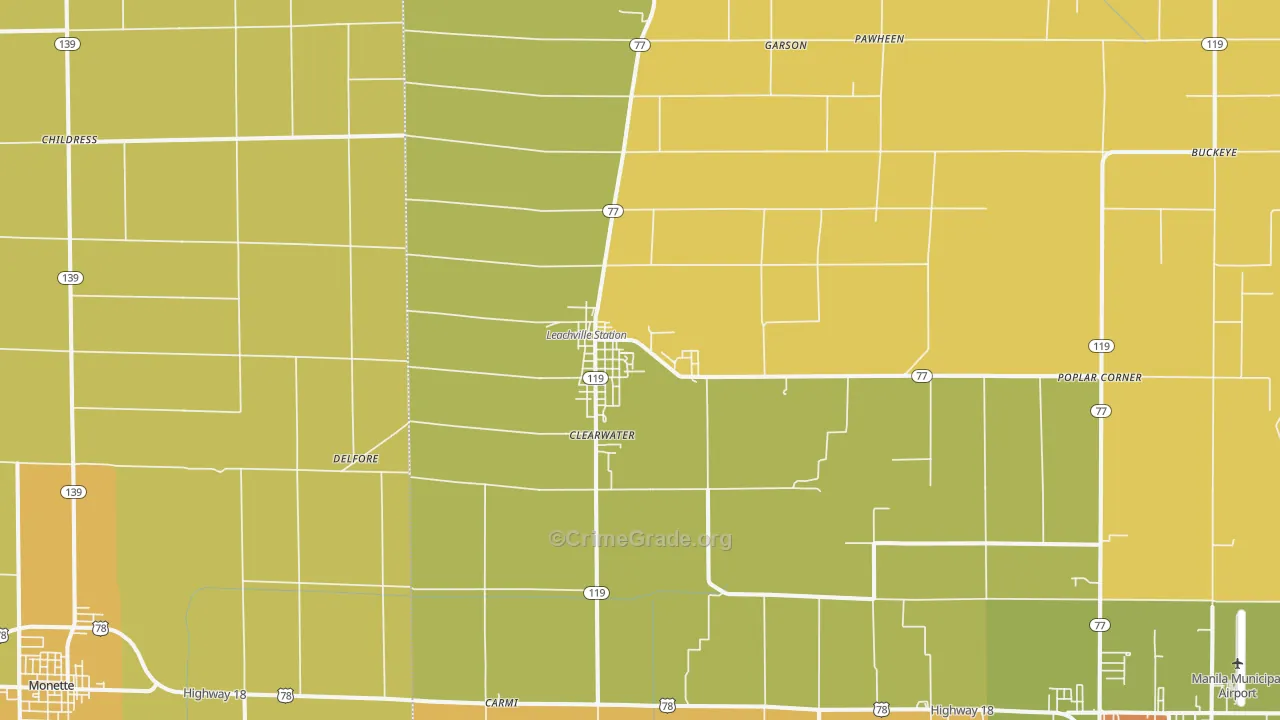 Leachville, AR Map of Vandalism Rates