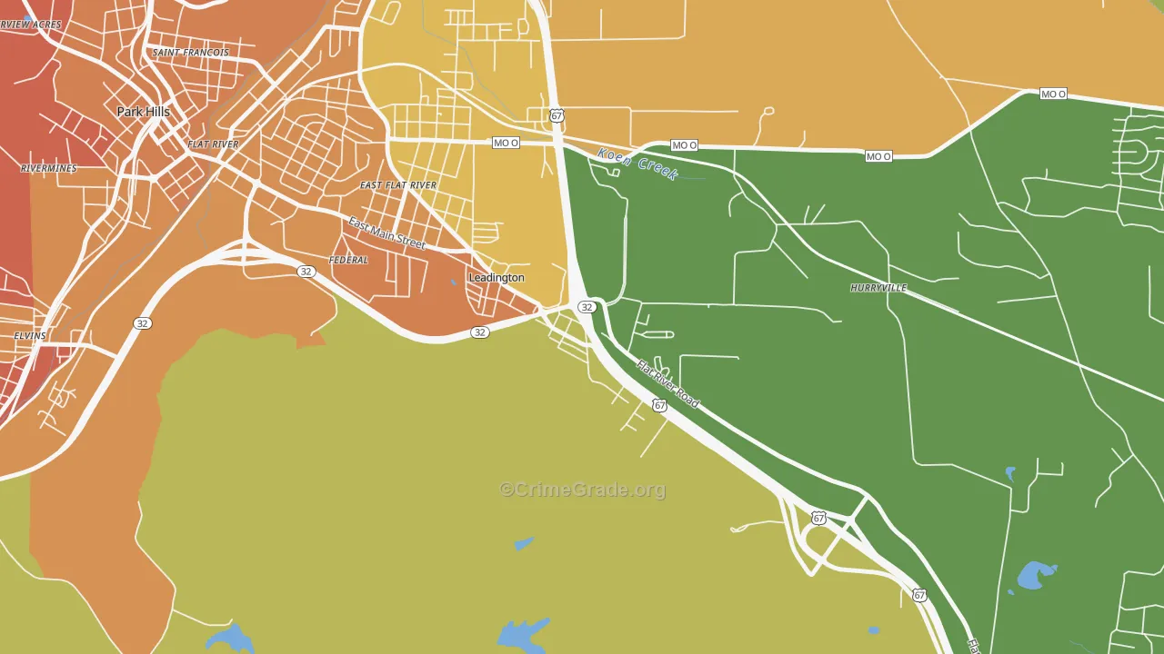 Leadington, MO Map of Vandalism Rates