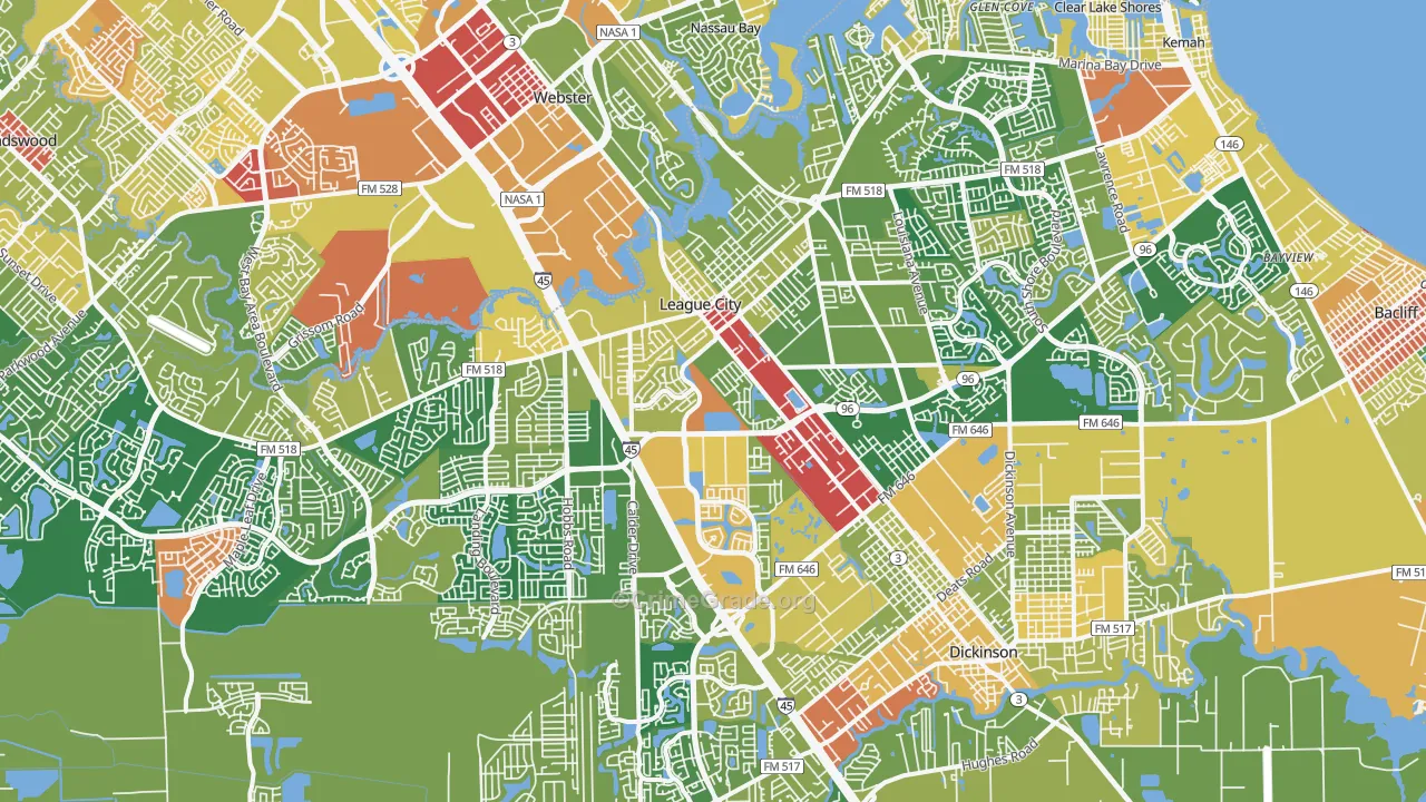 League City, TX Map of Vandalism Rates