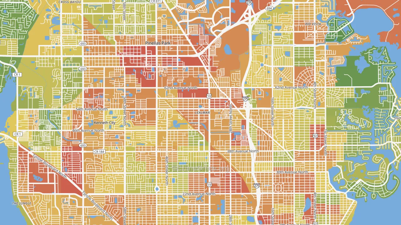 Lealman, FL Map of Vandalism Rates