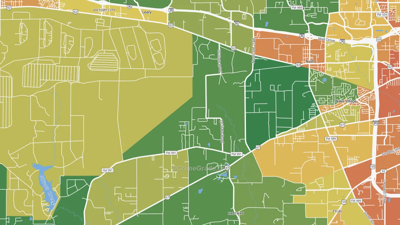 Leary, TX Map of Vandalism Rates