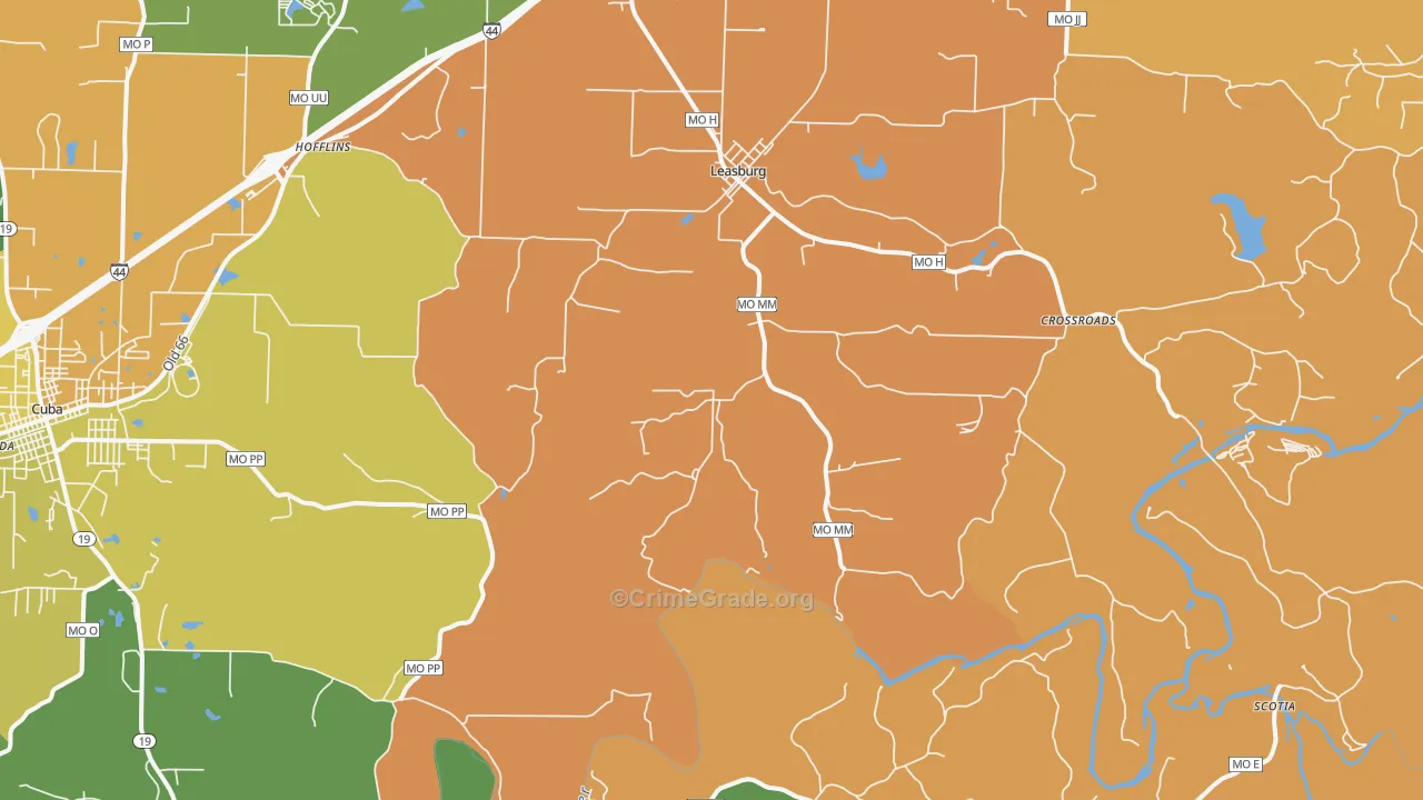 Leasburg, MO Map of Vandalism Rates
