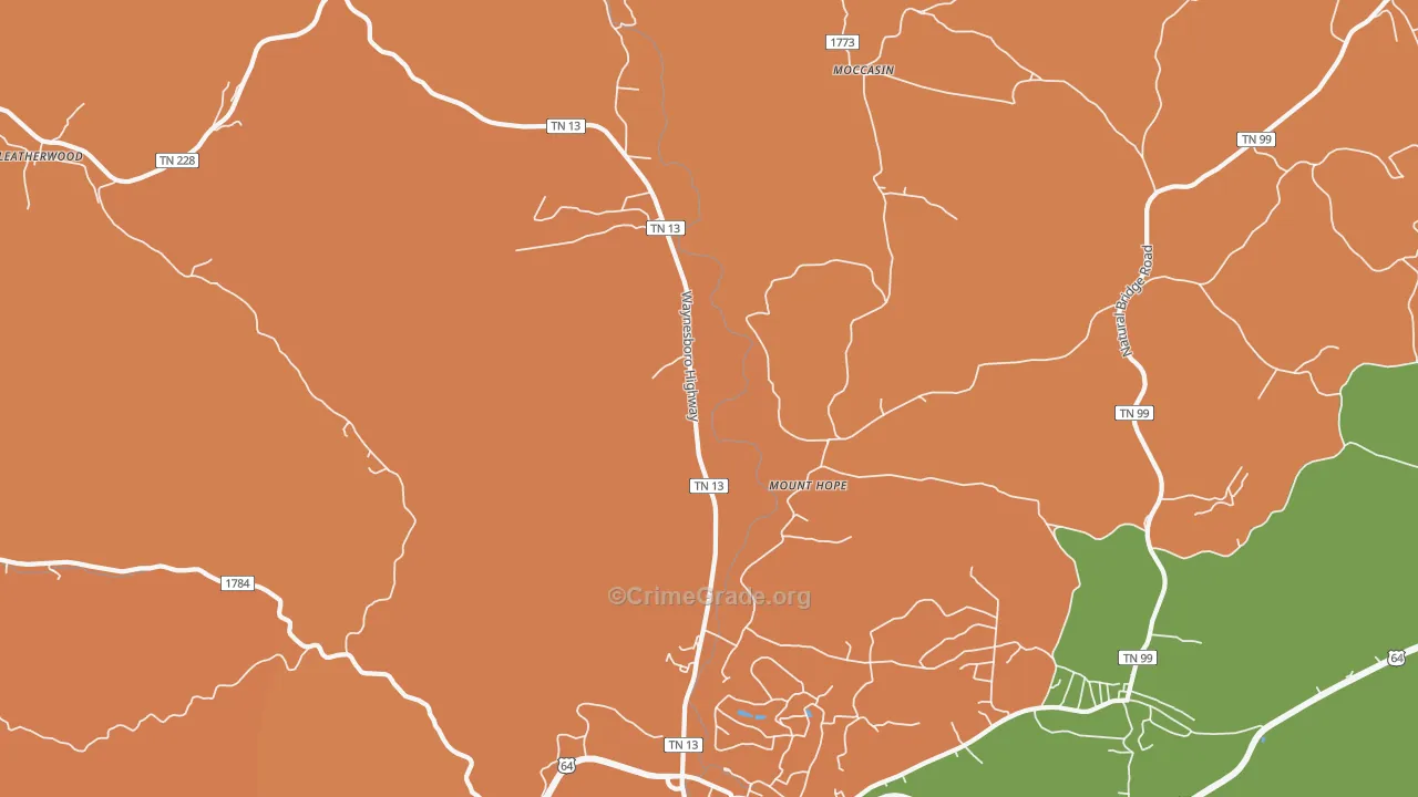 Leatherwood, TN Map of Vandalism Rates