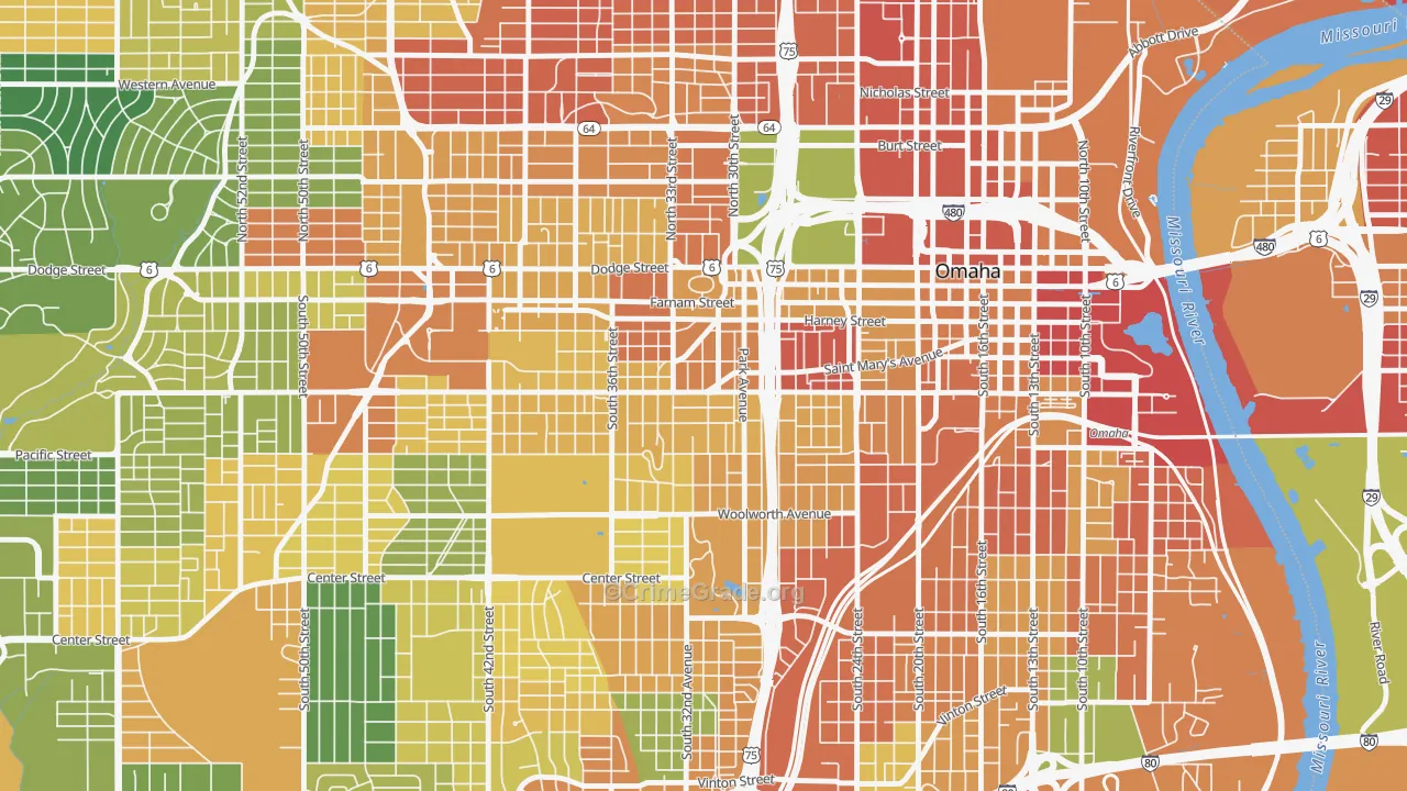 Leavenworth, Omaha, NE Map of Vandalism Rates