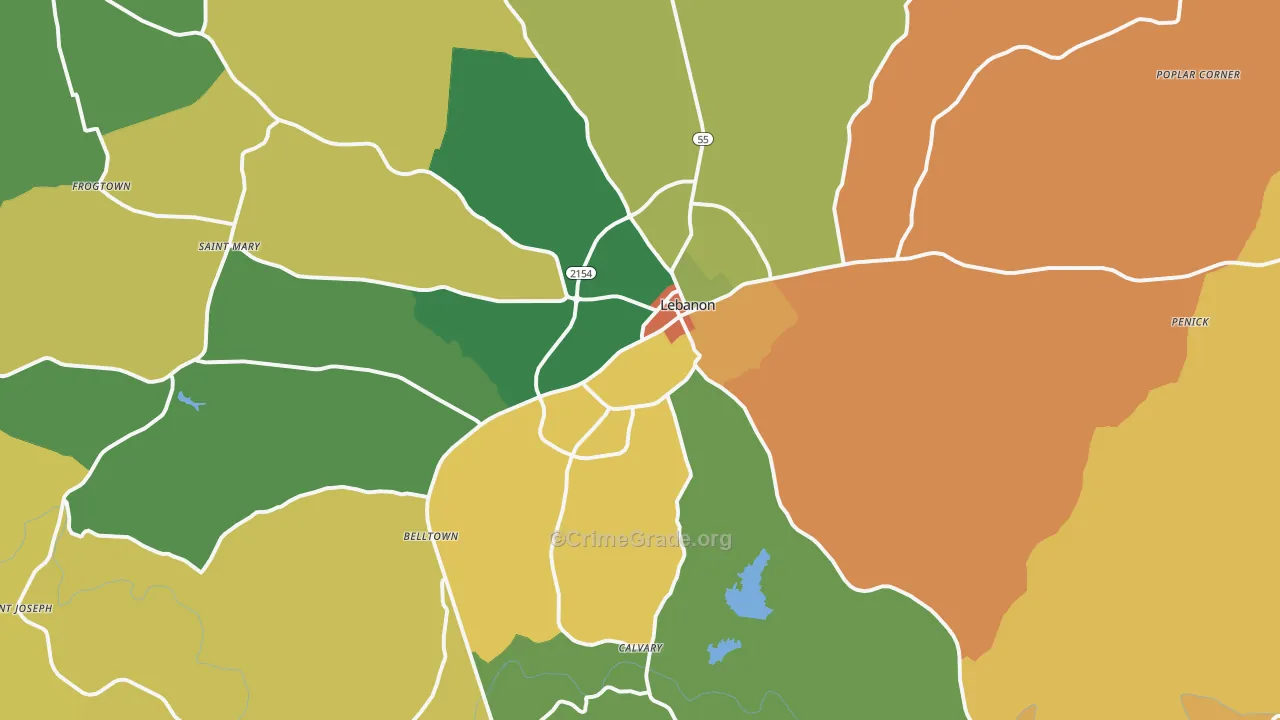 Lebanon, KY Map of Vandalism Rates