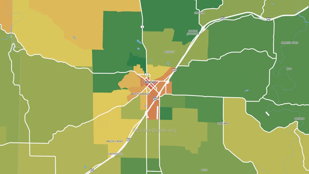 Lebanon, MO Map of Vandalism Rates