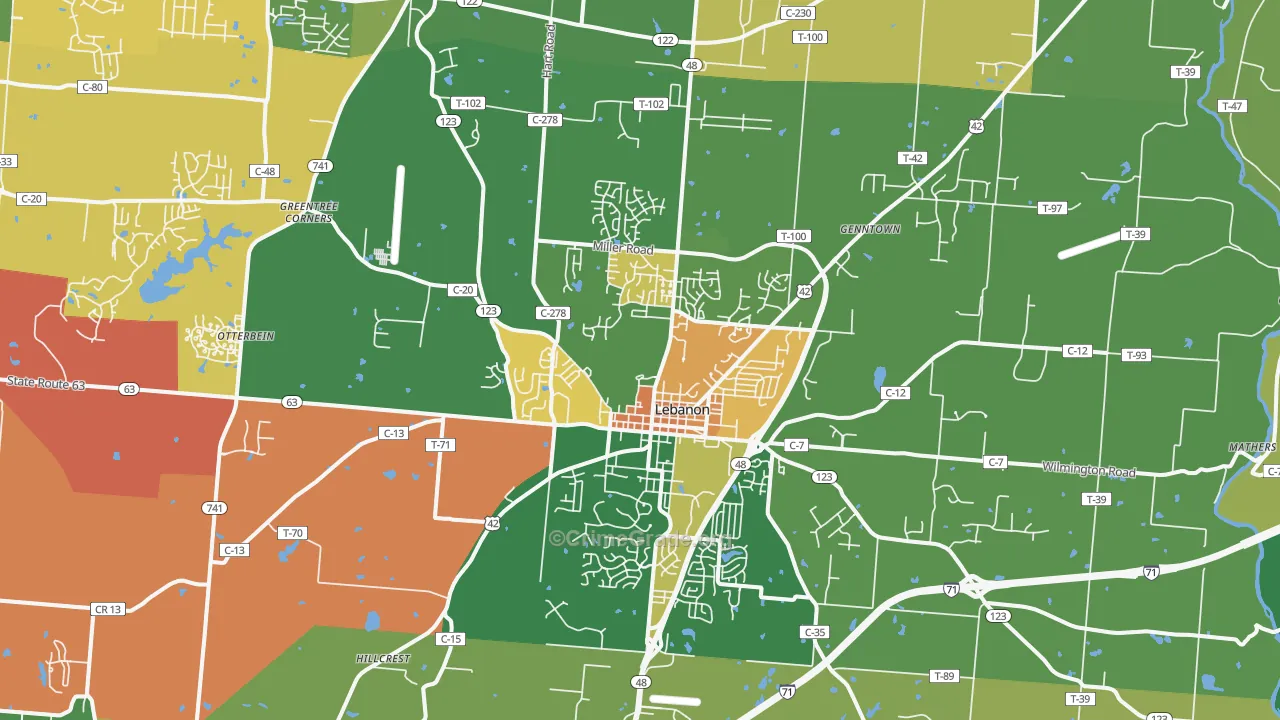 Lebanon, OH Map of Vandalism Rates