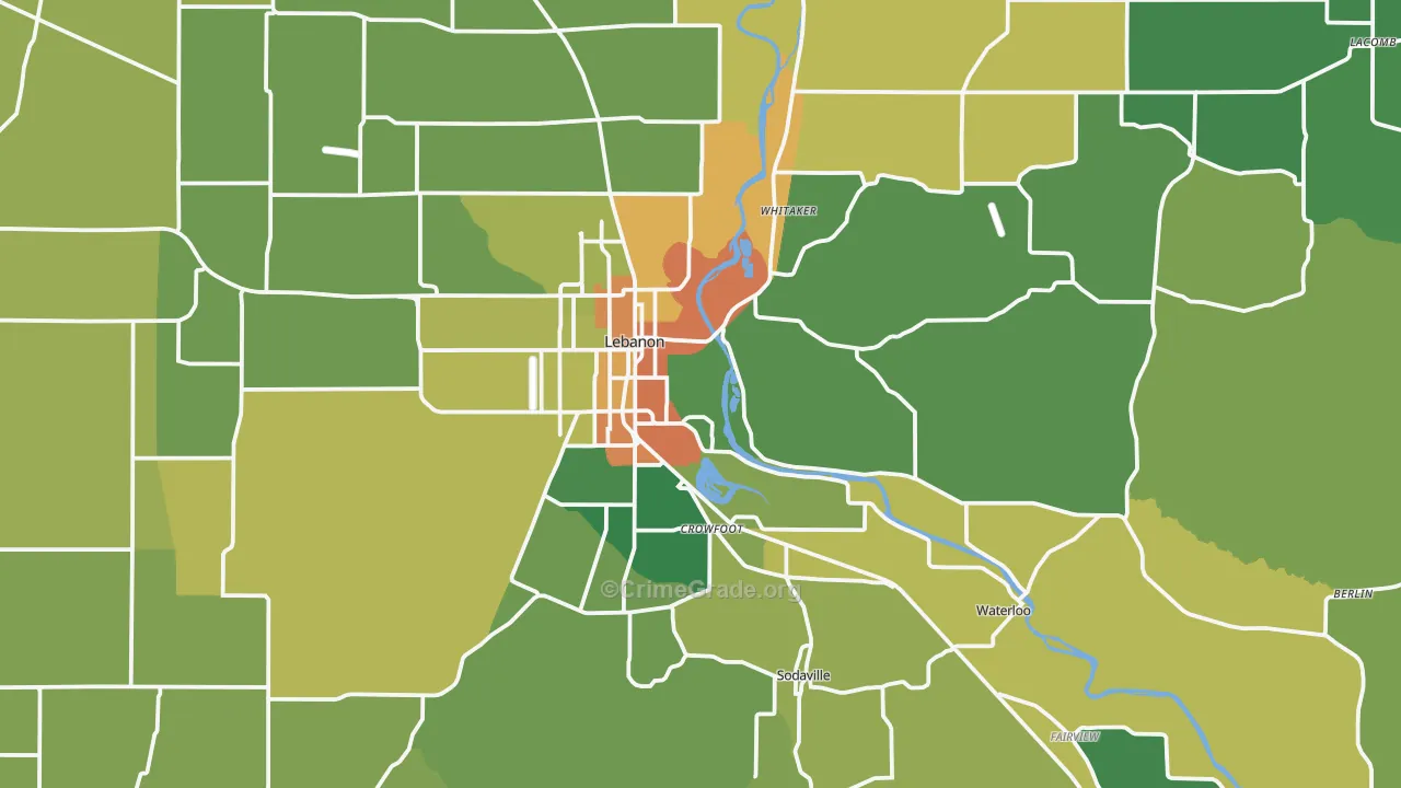 Lebanon, OR Map of Vandalism Rates