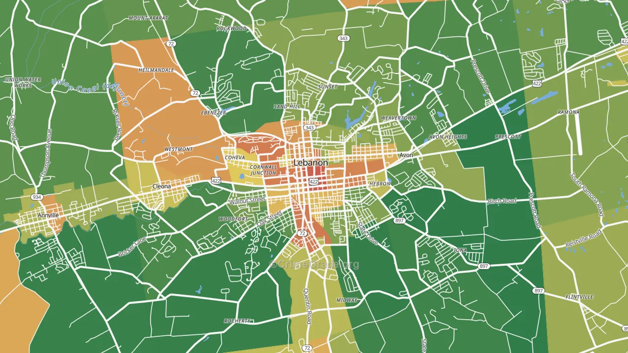 Lebanon, PA Map of Vandalism Rates
