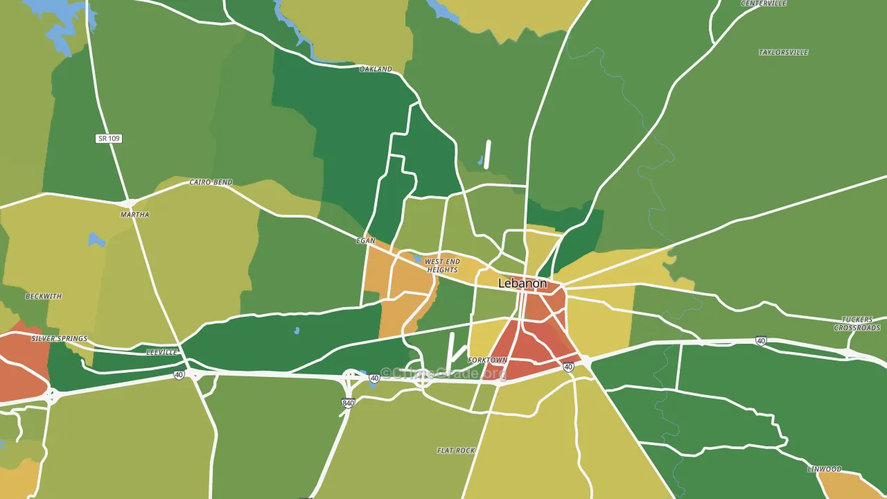 Lebanon, TN Map of Vandalism Rates