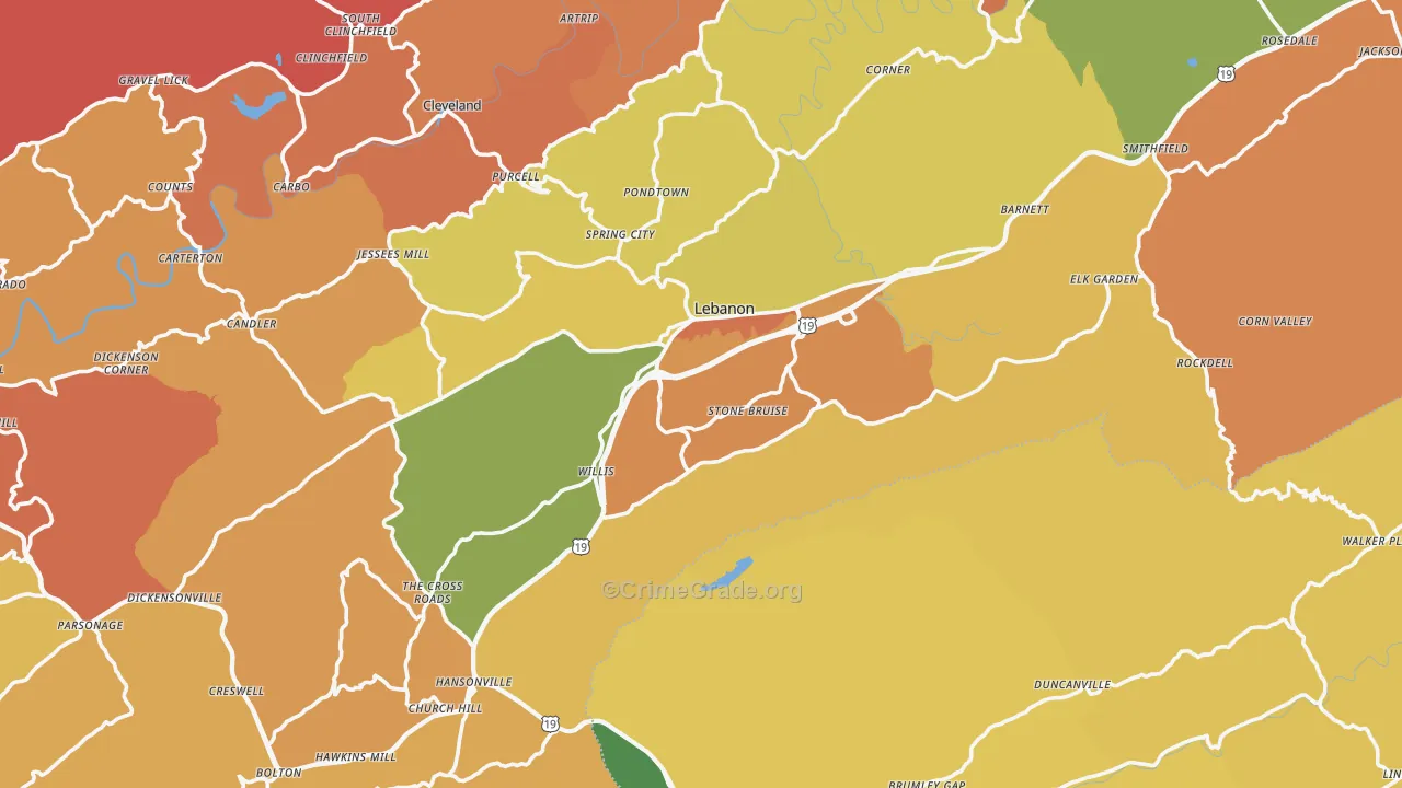 Lebanon, VA Map of Vandalism Rates