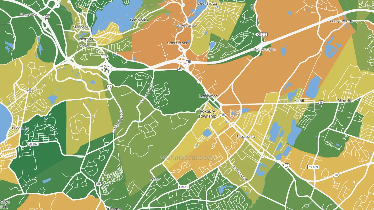Ledgewood, NJ Map of Vandalism Rates