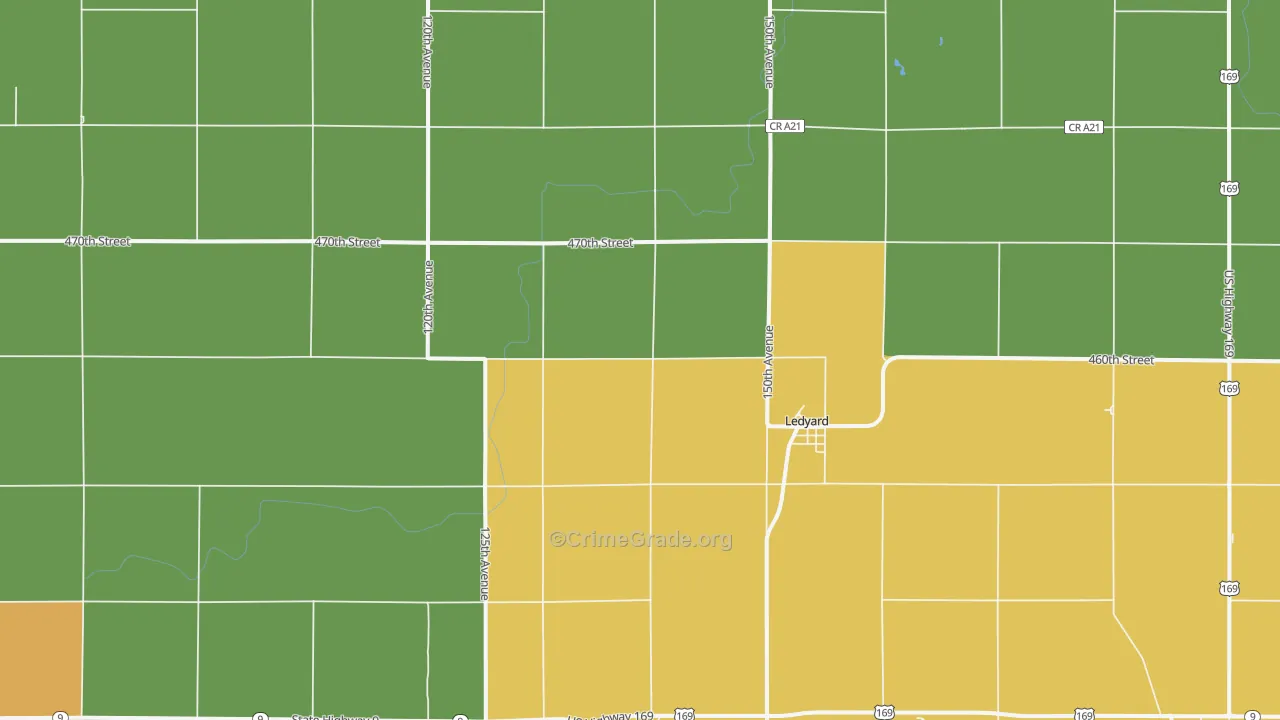 Ledyard, IA Map of Vandalism Rates