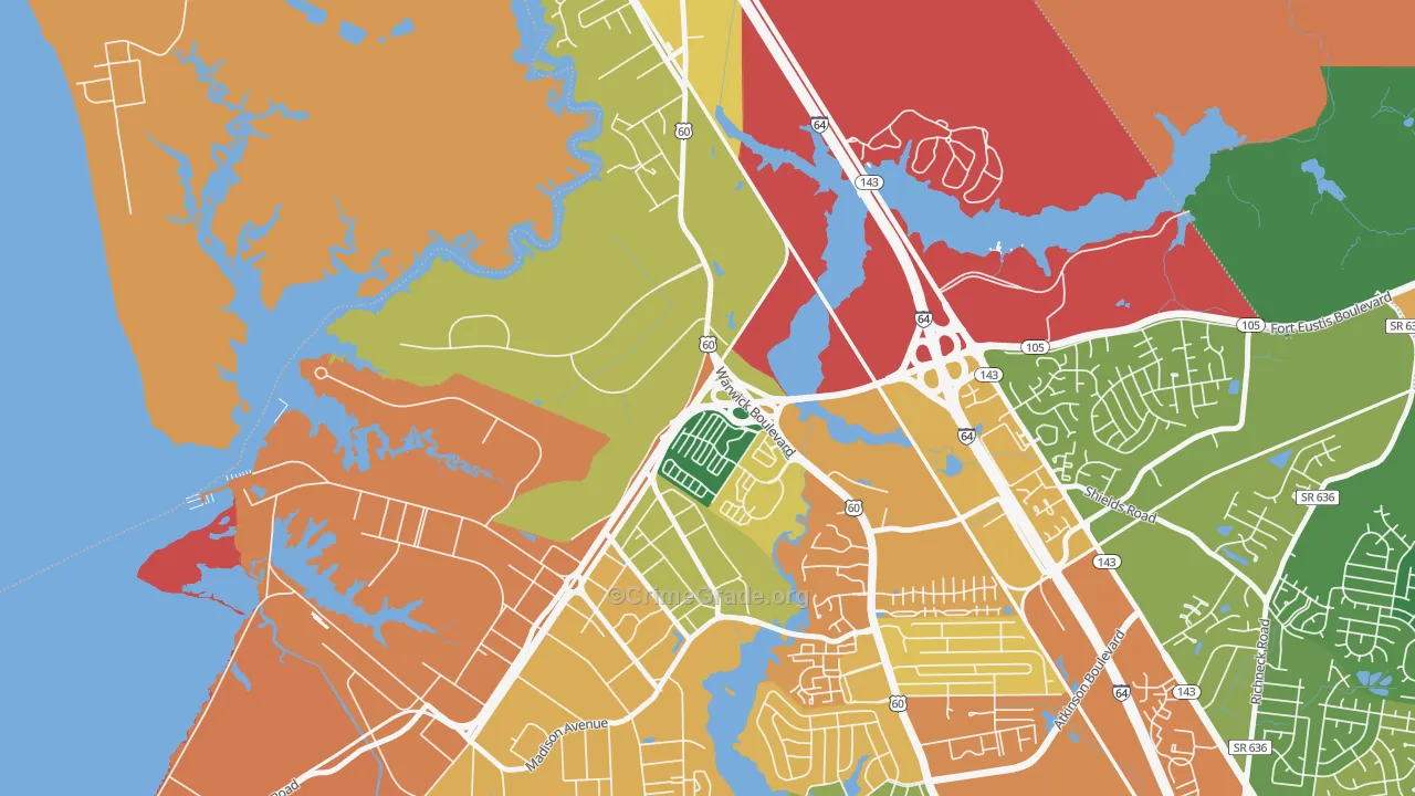 Lee Hall, Newport News, VA Map of Vandalism Rates