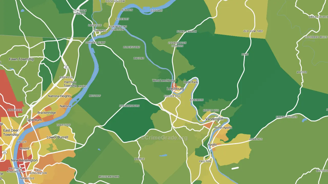 Leechburg, PA Map of Vandalism Rates