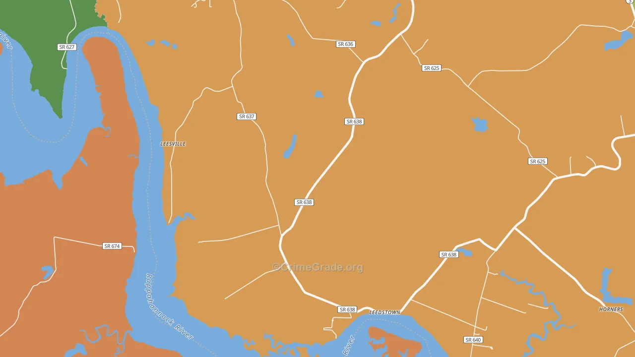 Leedstown, VA Map of Vandalism Rates