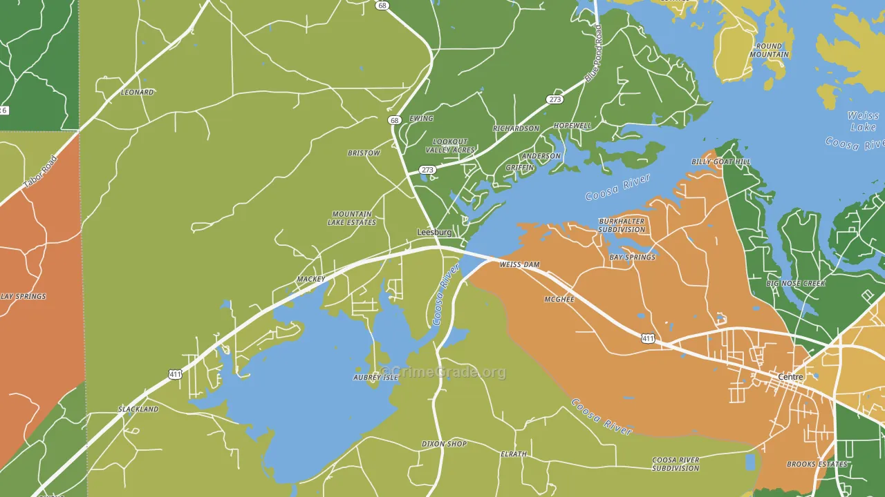 Leesburg, AL Map of Vandalism Rates