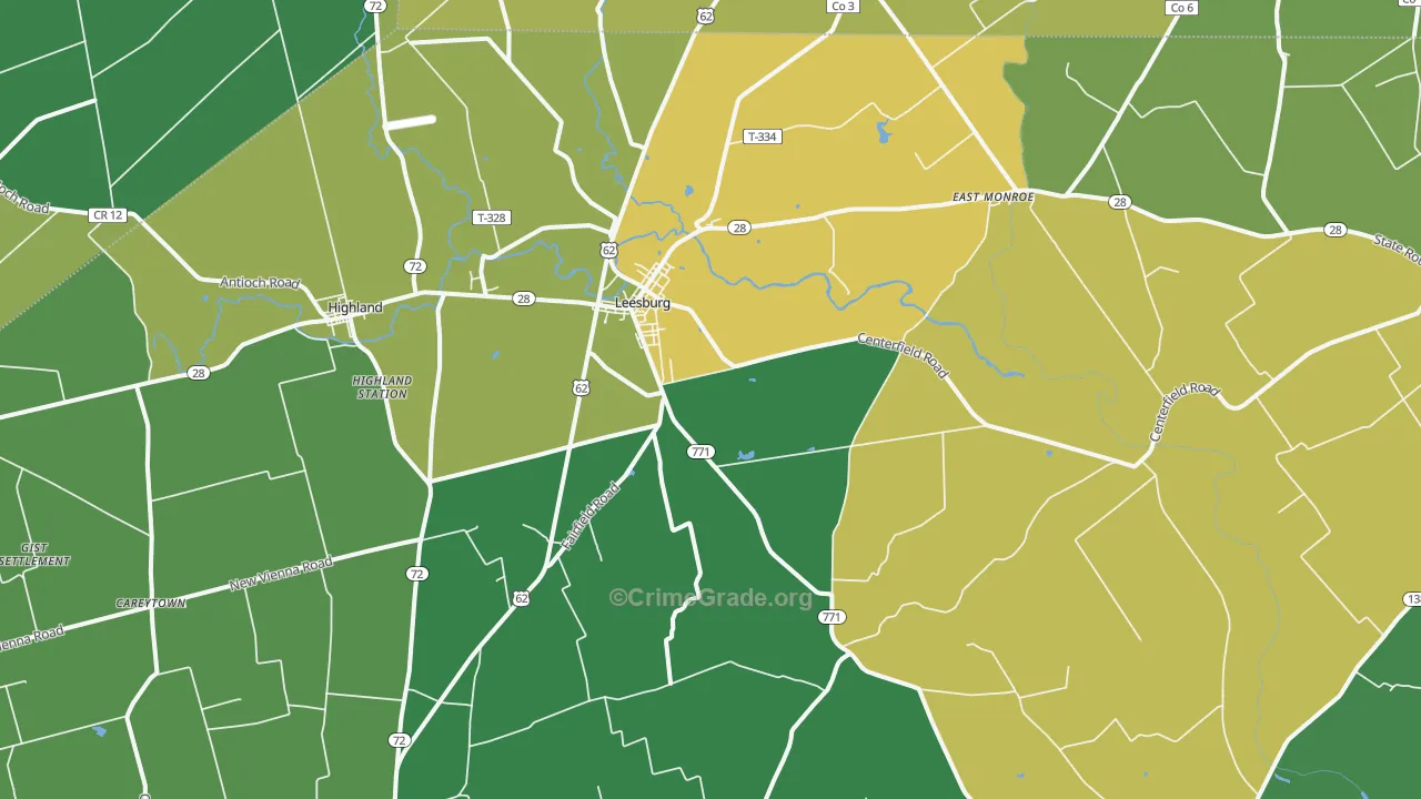 Leesburg, OH Map of Vandalism Rates
