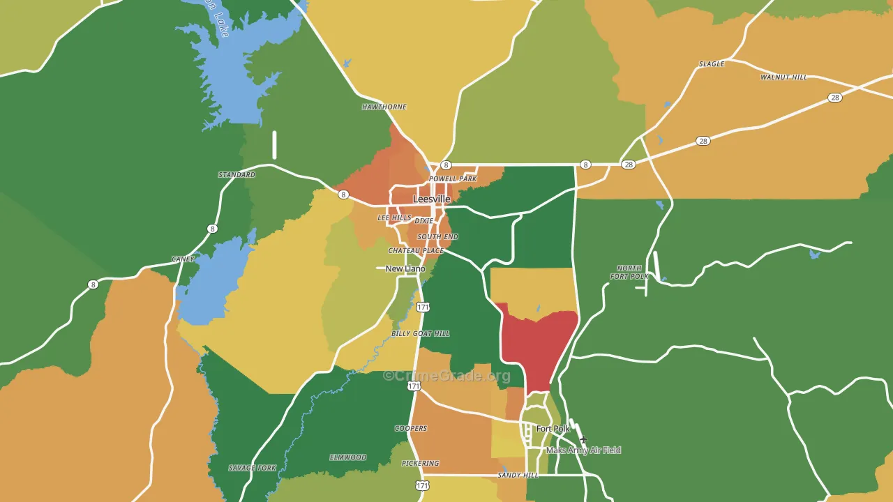 Leesville, LA Map of Vandalism Rates