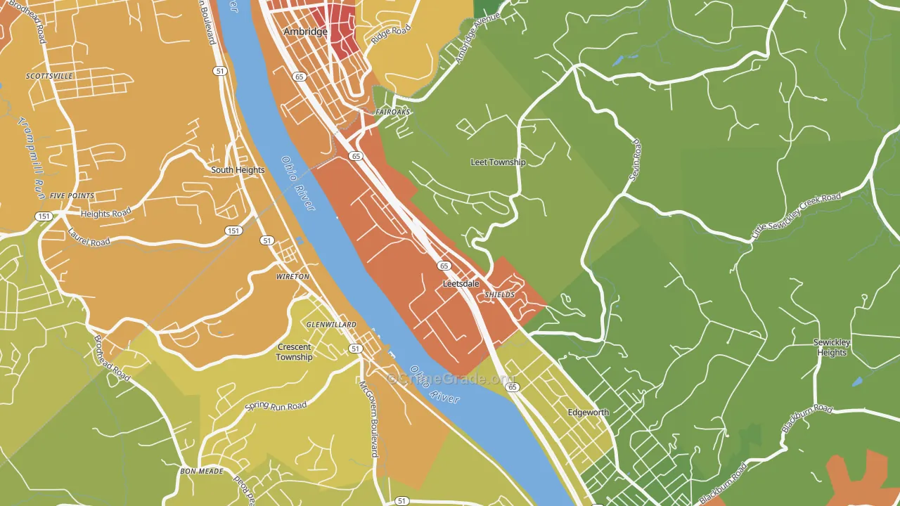 Leetsdale, PA Map of Vandalism Rates