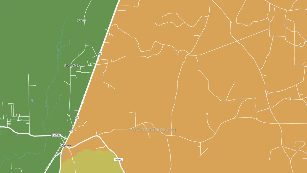 Leggett, TX Map of Vandalism Rates