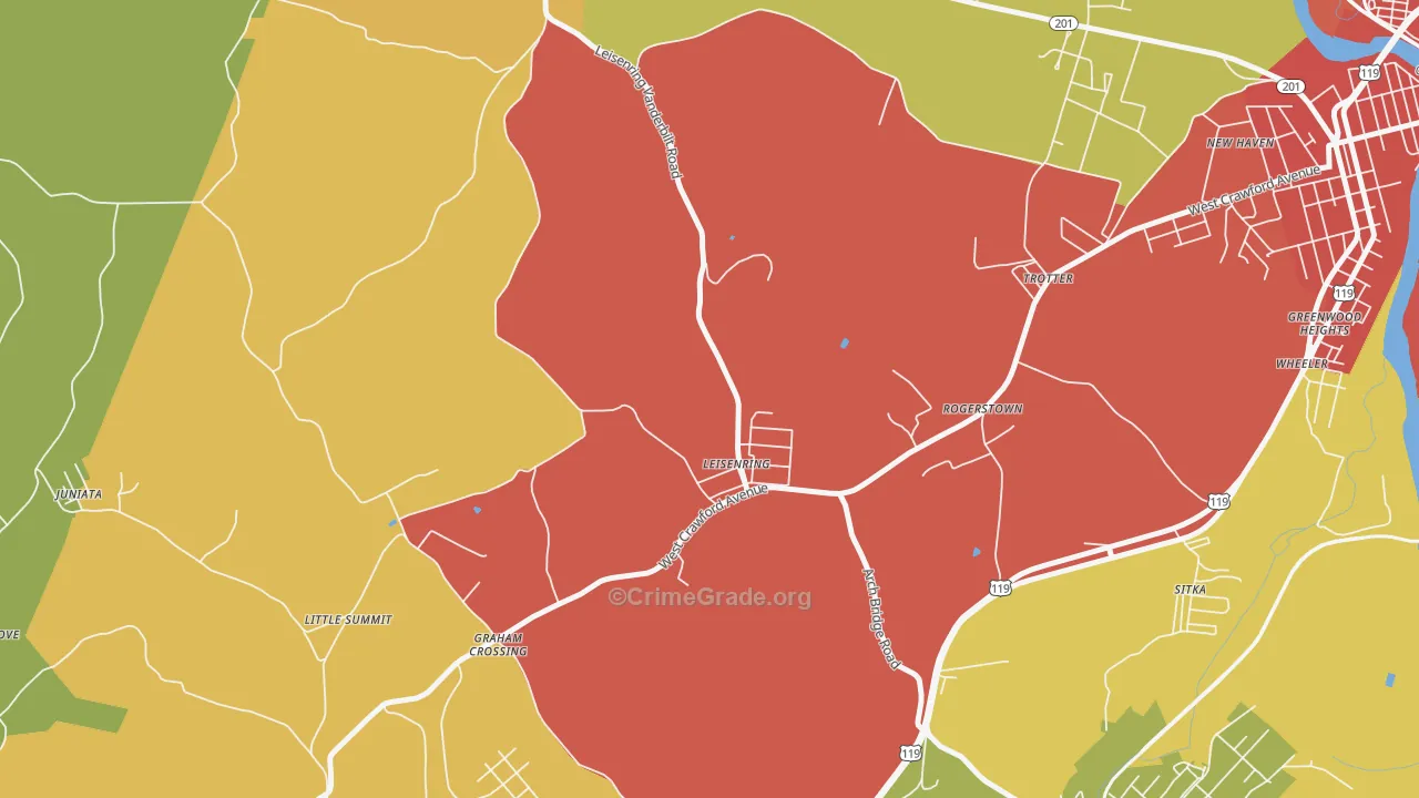 Leisenring, PA Map of Vandalism Rates
