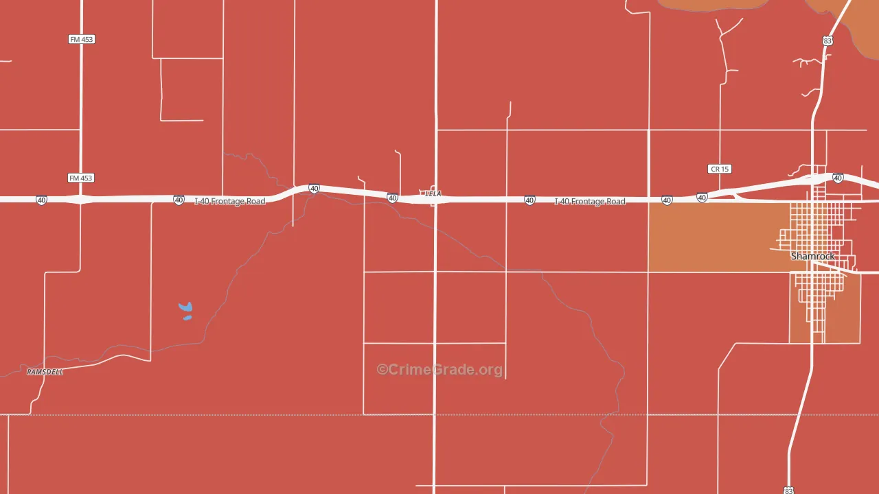 Lela, TX Map of Vandalism Rates