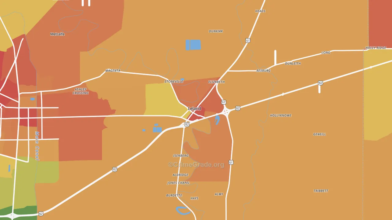 Leland, MS Map of Vandalism Rates