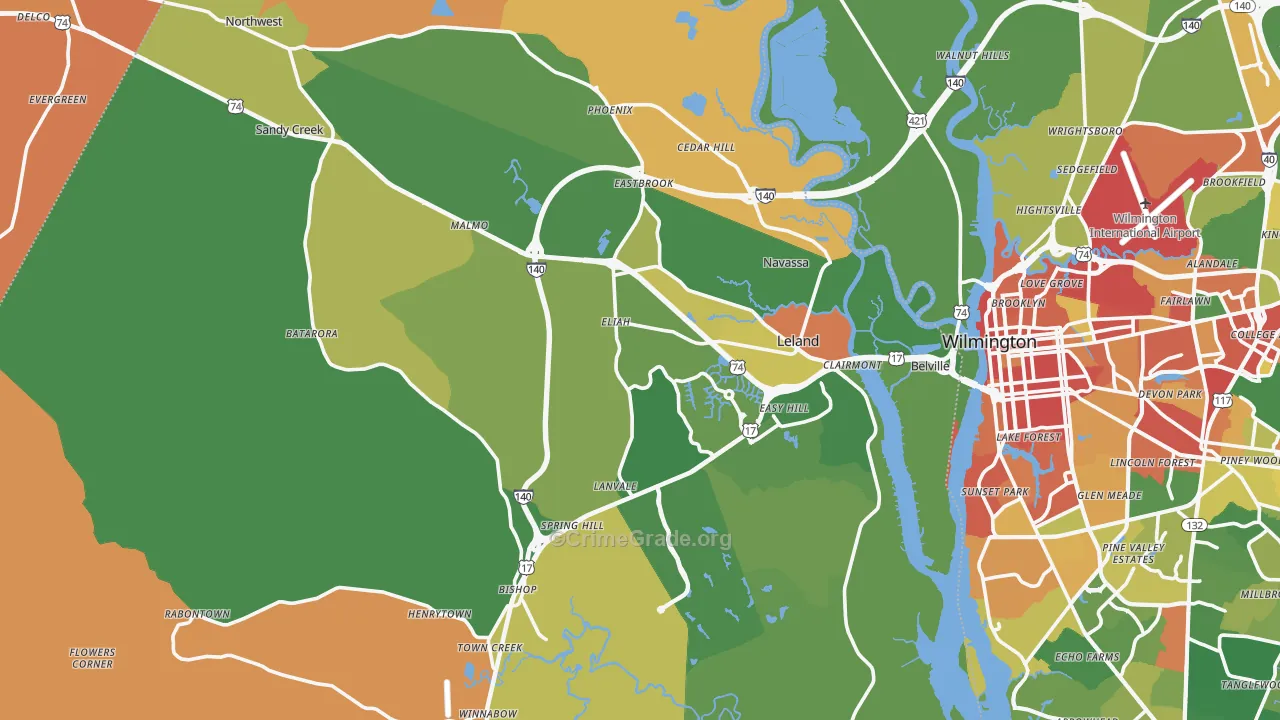 Leland, NC Map of Vandalism Rates