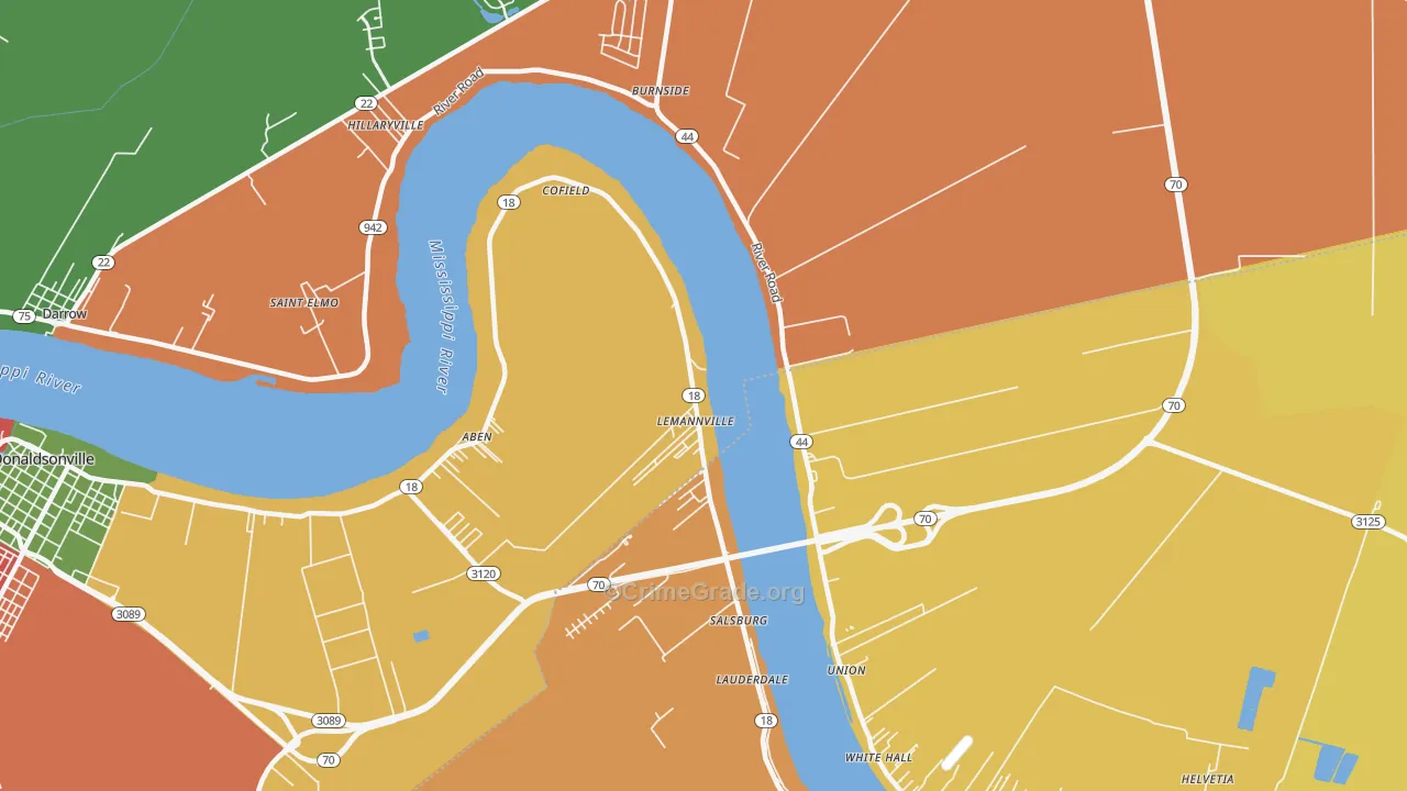 Lemannville, LA Map of Vandalism Rates