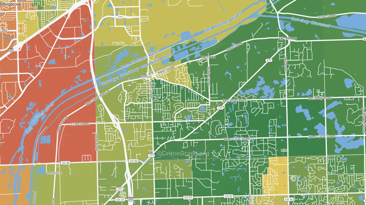 Lemont, IL Map of Vandalism Rates