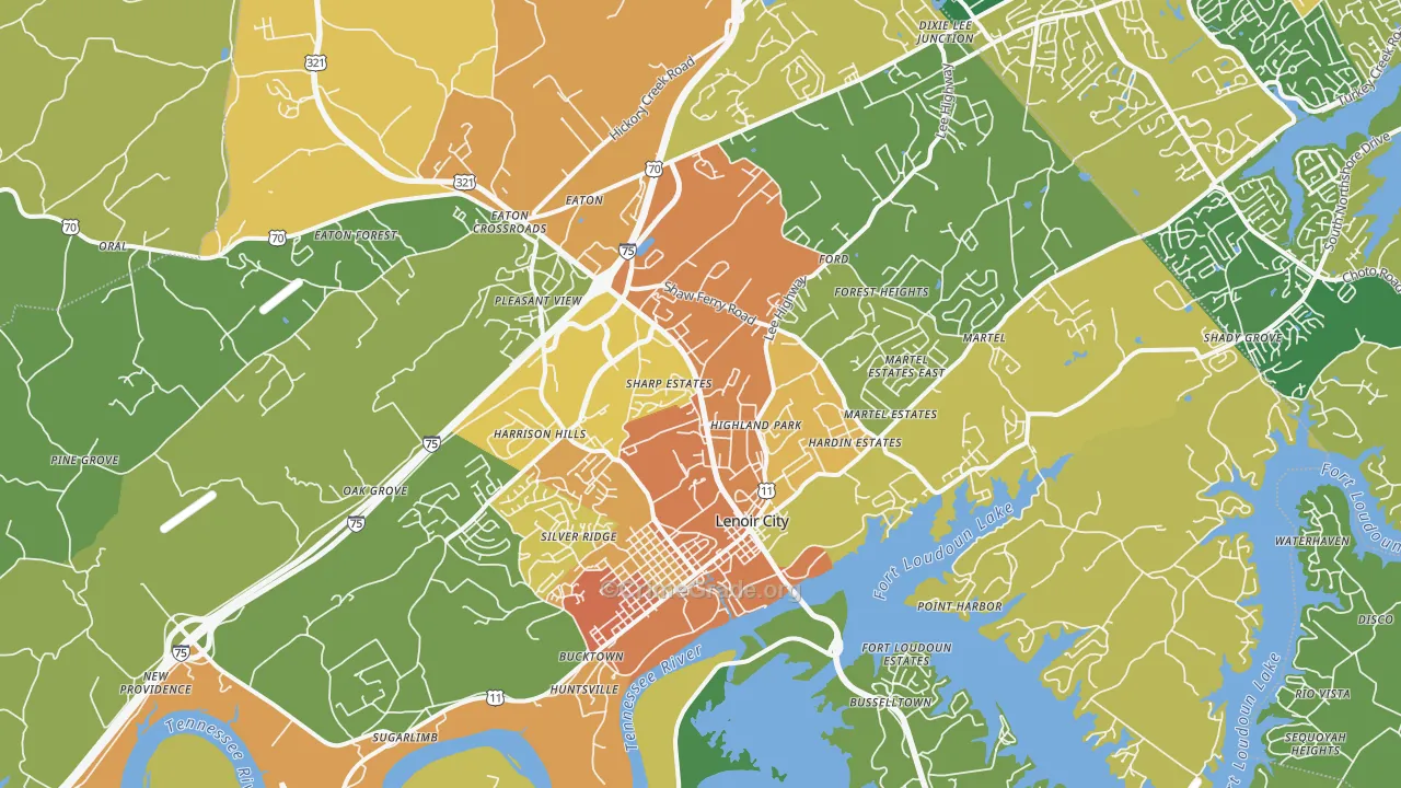 Lenoir City, TN Map of Vandalism Rates