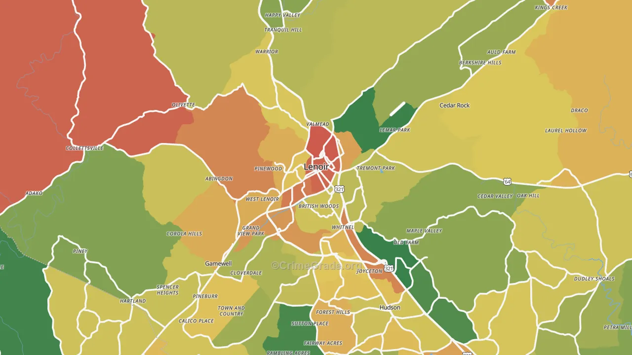 Lenoir, NC Map of Vandalism Rates