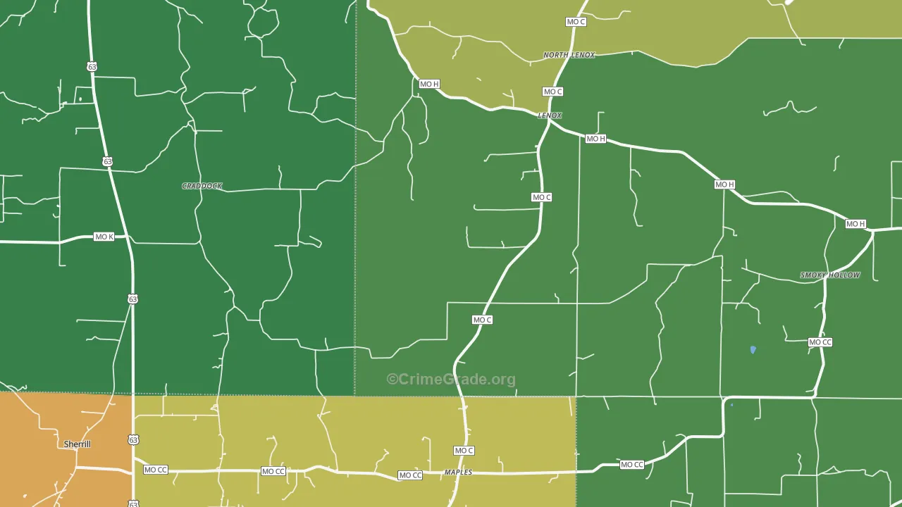 Lenox, MO Map of Vandalism Rates