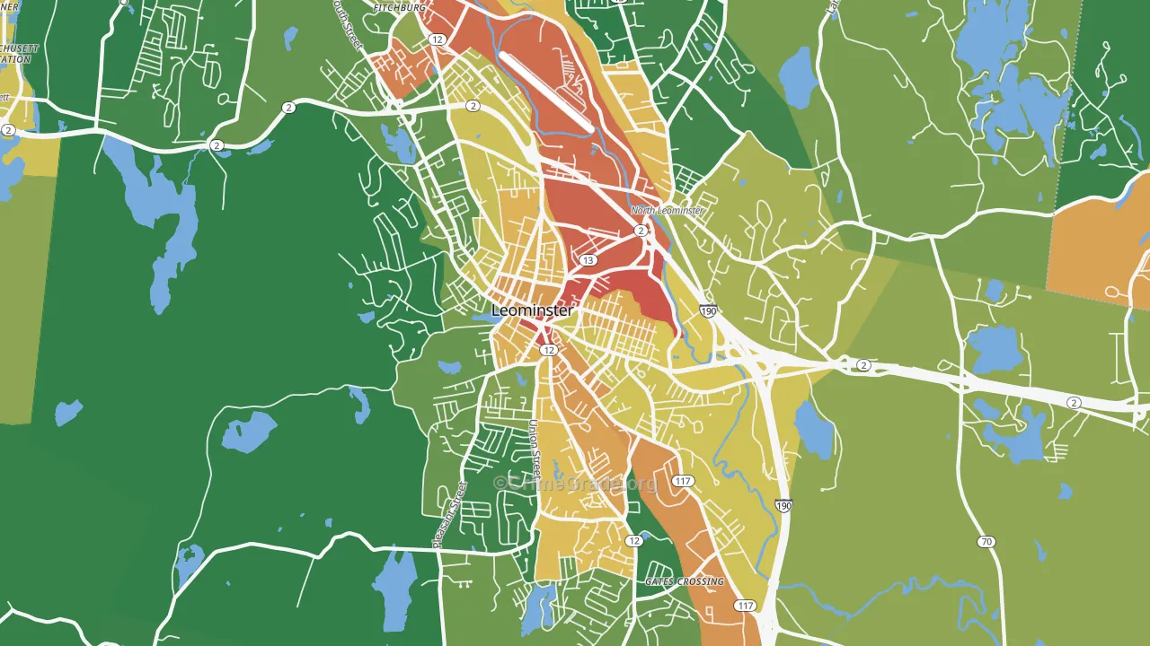 Leominster, MA Map of Vandalism Rates