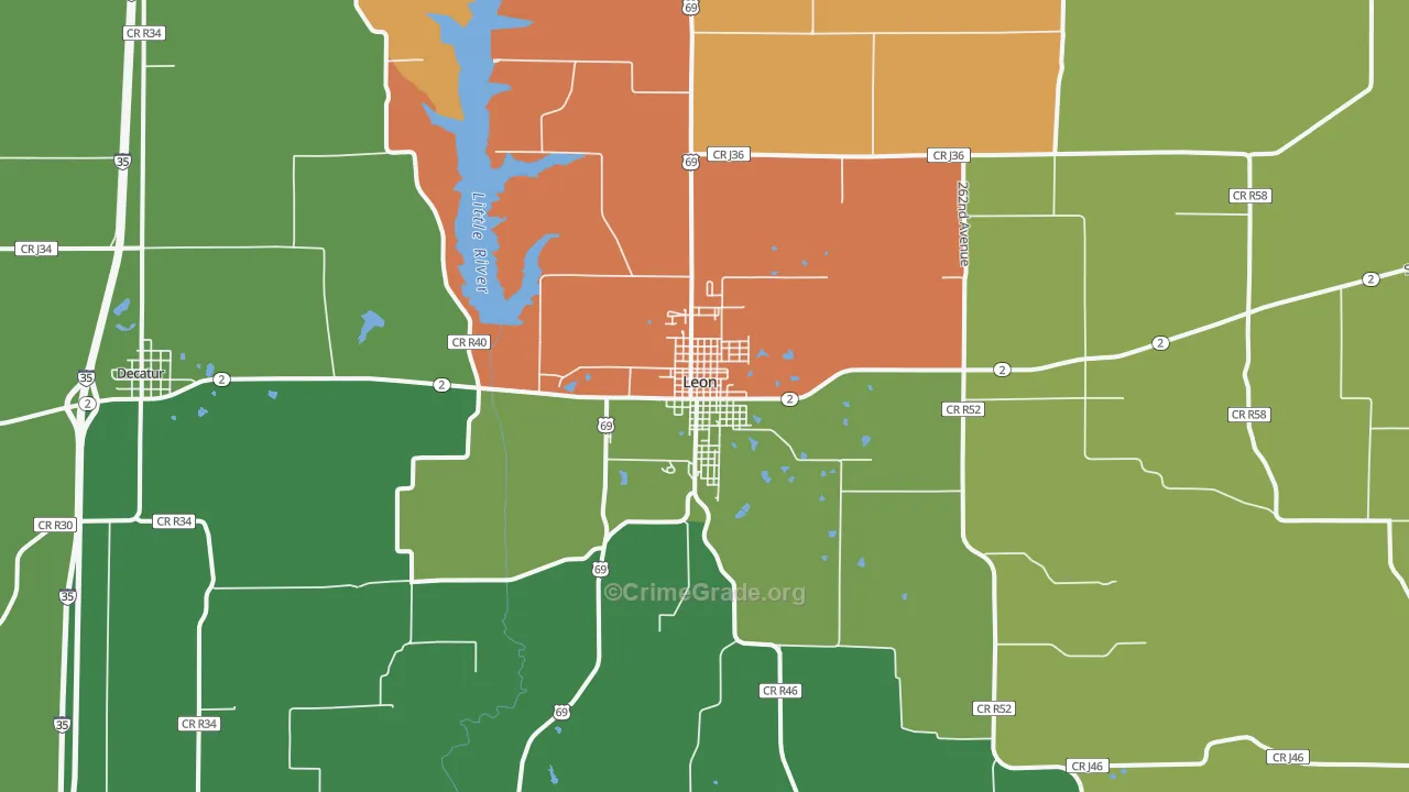 Leon, IA Map of Vandalism Rates