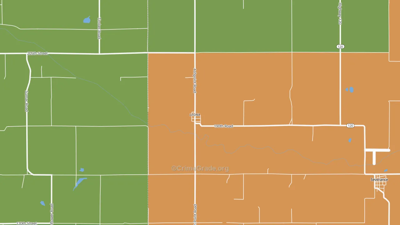 Leona, KS Map of Vandalism Rates